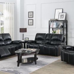 NEW! Black Recliner Sofa & Recliner Loveseat 