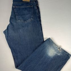 Levi's Signature Straight Leg Jeans Men's 40x30 Blue Denim Zip Up Distressed