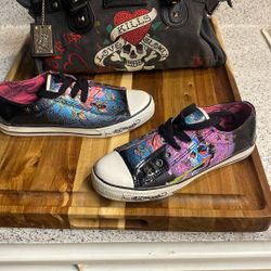 Vintage Ed Hardy Shoes, And Purse Set