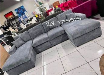 Gray Corduroy Sectional Sofa with Chaise