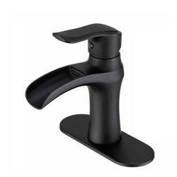 Waterfall Bathroom Faucets for Sink 3 Hole / 1 Hole, Matte Black Bathroom Faucet Ceramic Valve Leak-Proof Black Sink Faucet Bathroom Faucet for Bathro