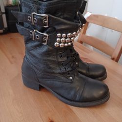 Aldo Genuine Black Leather Combat Boots Women's Size 9