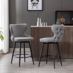 Set of 2 Gray 180 Degree Swivel Tufted Bar Stools [NEW] **Assembly Req**