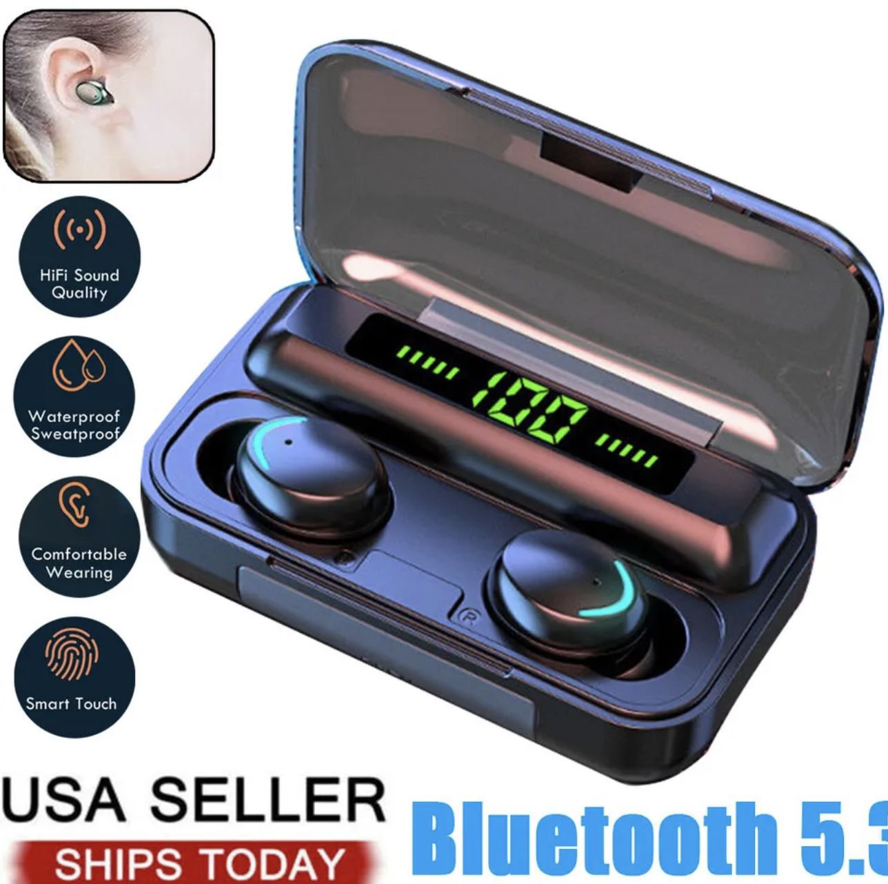 TWS Bluetooth Earbuds Waterproof Bluetooth 5.3 Headset Noise Cancelling Wireless