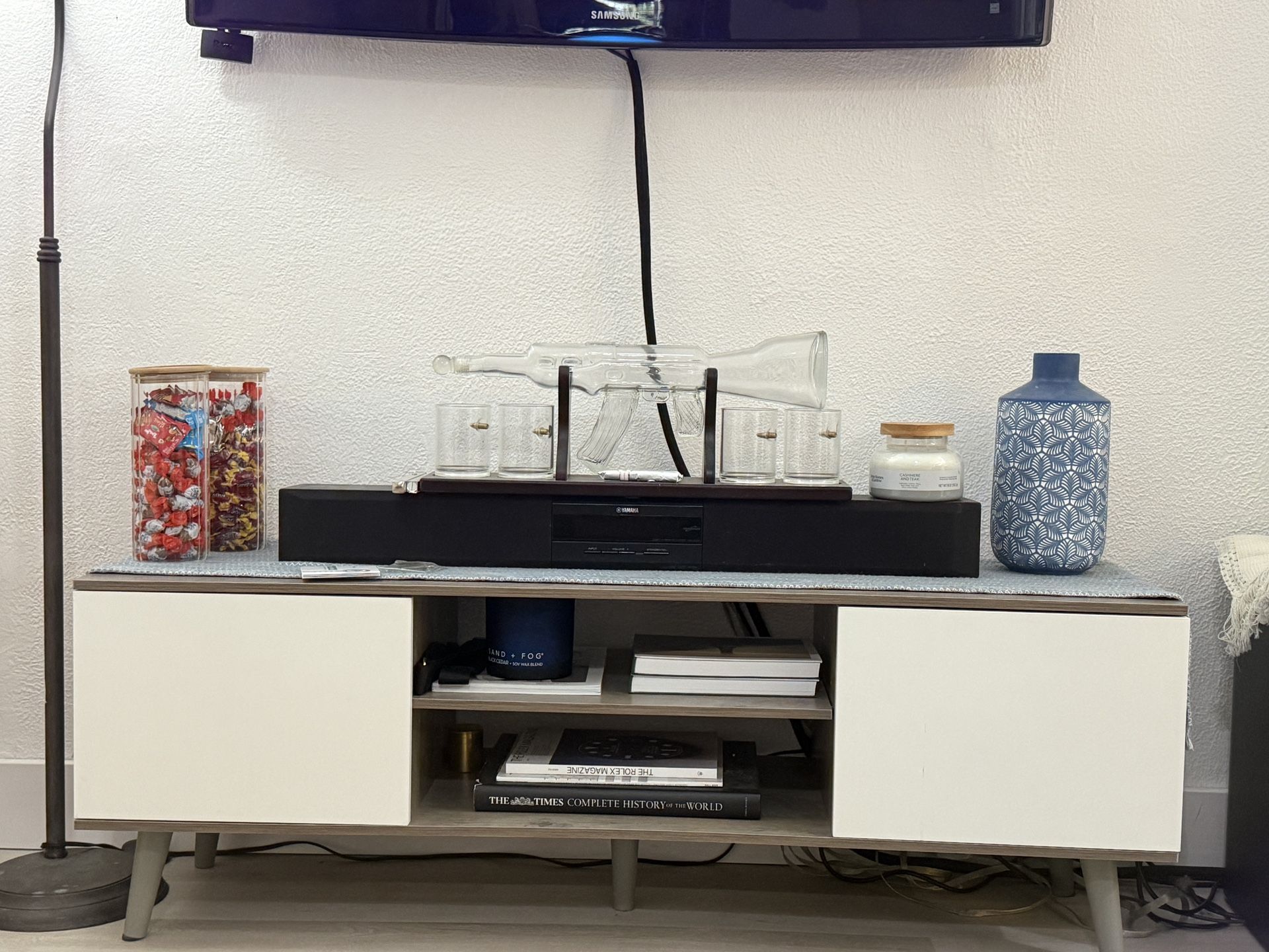 Tv stand - Light Gray And White 