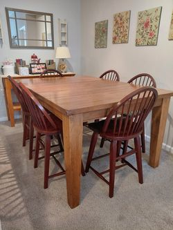Broyhill Attic Heirloom Solid Oak Counter-Height Dining Set—Table and 6 Chairs/Stools