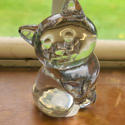 Vintage 1985 George Good Glass Cat Paperweight 