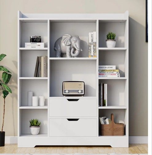 Cozy Castle Kids Bookshelf with Storage, Toy Storage Organizer with 2 Drawers and 10 Cubes 4-Tier Bookcase for Bedroom, Playroom, Hallway, Living Room