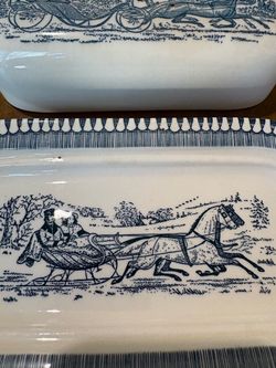 Blue and White Transferware Ceramic Butter Dish
