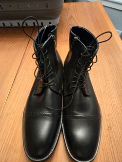 Black Leather Lace-Up Cap Toe Boots (sz 12)