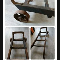 VINTAGE ANTIQUE HAND TRUCK Dolly - WOOD AND IRON DOLLY FULLY FUNCTIONAL