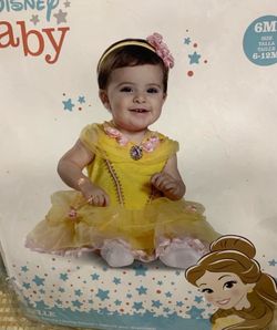 New Disney Baby Beauty and the Beast Princess Belle costume dress and headband fits sizes 6, 9, 12 month