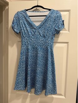 SHEIN Blue Floral Fit & Flare Mini Dress Women’s Small