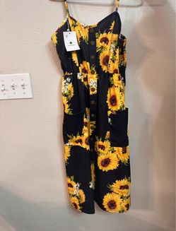 Sunflower Print Midi Dress with Pockets