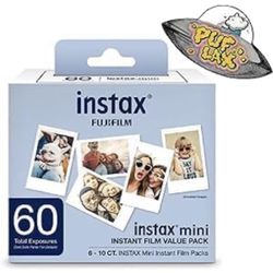 FUJIFILM Mini Instant Camera Film: 60 Shoots Total, Value Pack, (10 Sheets x 6) - Capture Memories Anytime, Anywhere - Includes Puflax UFO Sticker