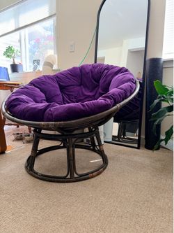 Dark Wicker Papasan Chair & Plush Purple Cushion