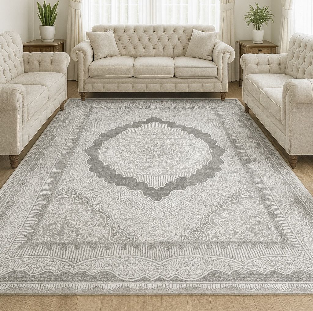 8x10 Gray Silver Persian Classic Rug Medallion Interior Carpet