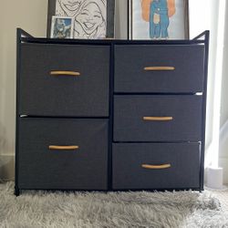 6-Drawer Fabric Dresser Storage Organizer – Dark Gray with Wooden Handles