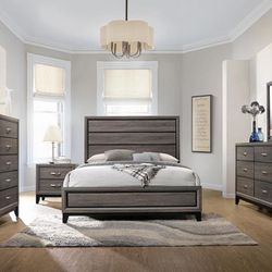 Modern Style Grey Queen Bed , Night Stand Dresser and MirrorOn sale 