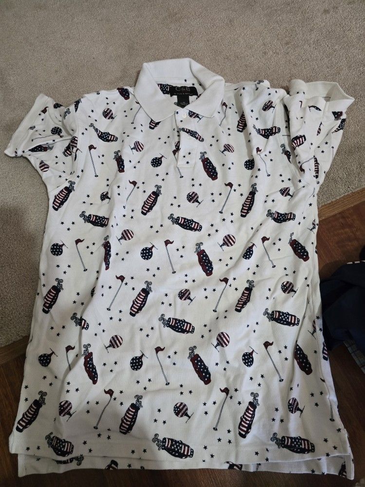 MENS GOLF SHIRT CROFT & BARROW XL RED WHITE AND BLUE