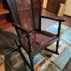 Cane Woven Wingback Rocking Chair