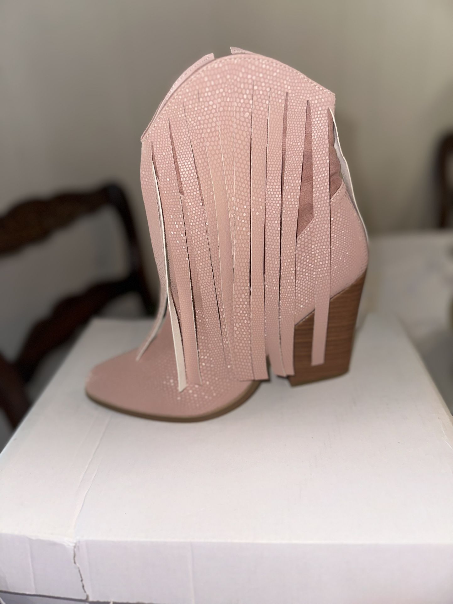 Pink Fringe Ankle Boots