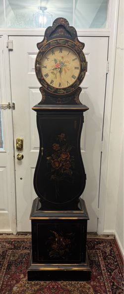 Hand-Painted Floral Grandfather Clock Storage Cabinet