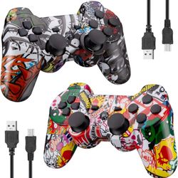 2-Pack Controller for PS3, Rechargeable Controller With High Performance Upgraded Joystick,Double Vibration, Bluetooth Connection for Play-Station 3, 