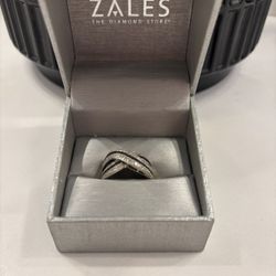 Black And White Diamond Art Deco Inspired Ring Rhodium Dipped Sterling Silver Size 7 Ring