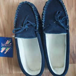 Jantzen Womens Blue Size 8 Moccasins Slippers Shoes With Tags Suede Feel Fuzzy