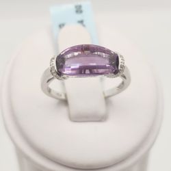 10k Gold Fancy Cut Amethyst And Diamond Ring