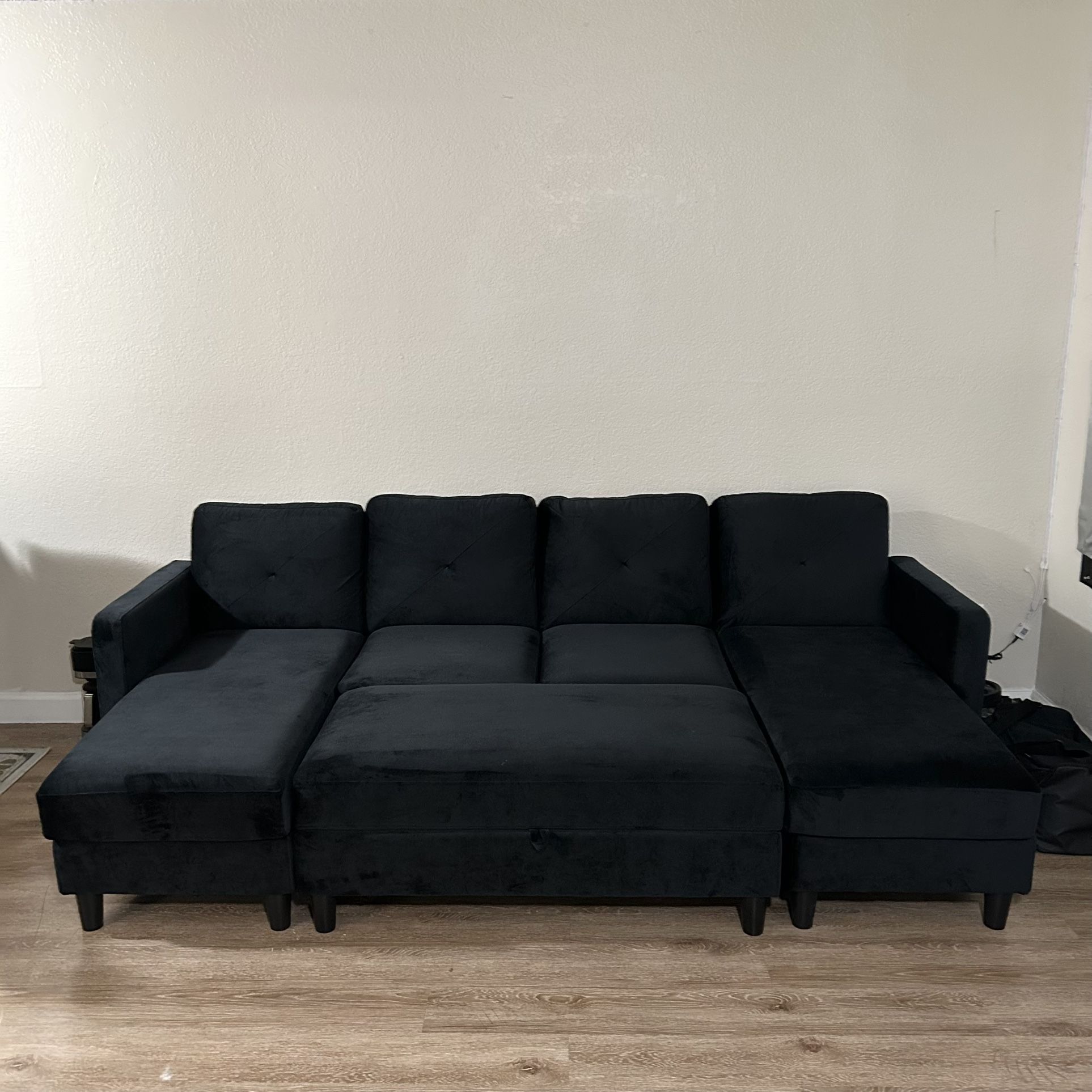 Multipurpose Sectional Couch, Sleeper Sofa with Storage, Velvet Black