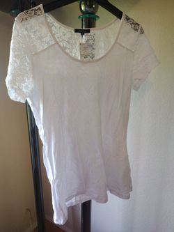 Ambiance White Lace-Trim Short Sleeve