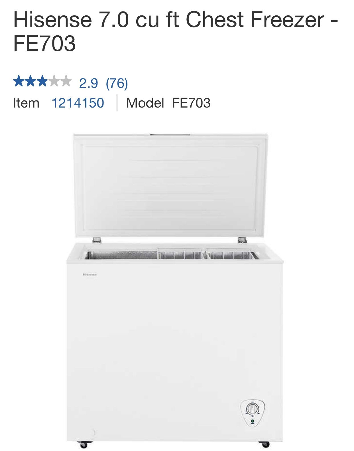 Hisense 7.0 Cubic Feet Chest Freezer - FE703