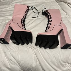 Pink Platform Lace-Up Boots size 7