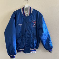 Satin Bomber Jacket Blue 80s 90s,Made In USA,Size L