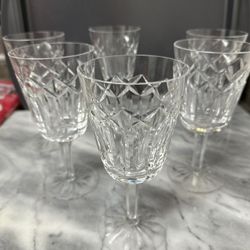 Six Waterford Water Goblet Patrick Style Crystal Glasses