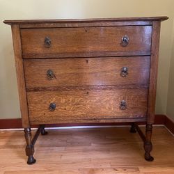 Antique Oak Full Bed Set w/ 2 Dressers + Mirror