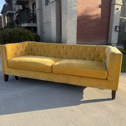 Vintage Yellow Tufted Sofa Couch. 