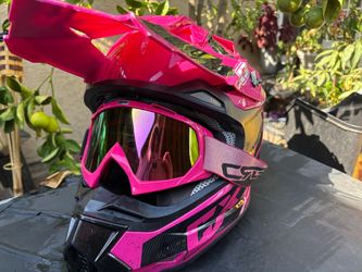 Pink and black Castlex helmet with matched goggles