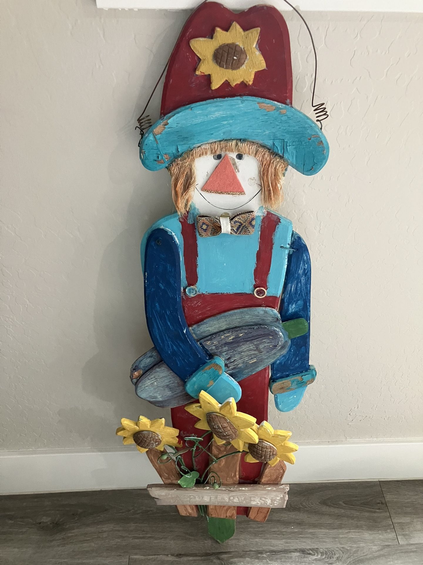 Fall Wood Scarecrow Porch Decor. This charming scarecrow porch sign features the word WELCOME
