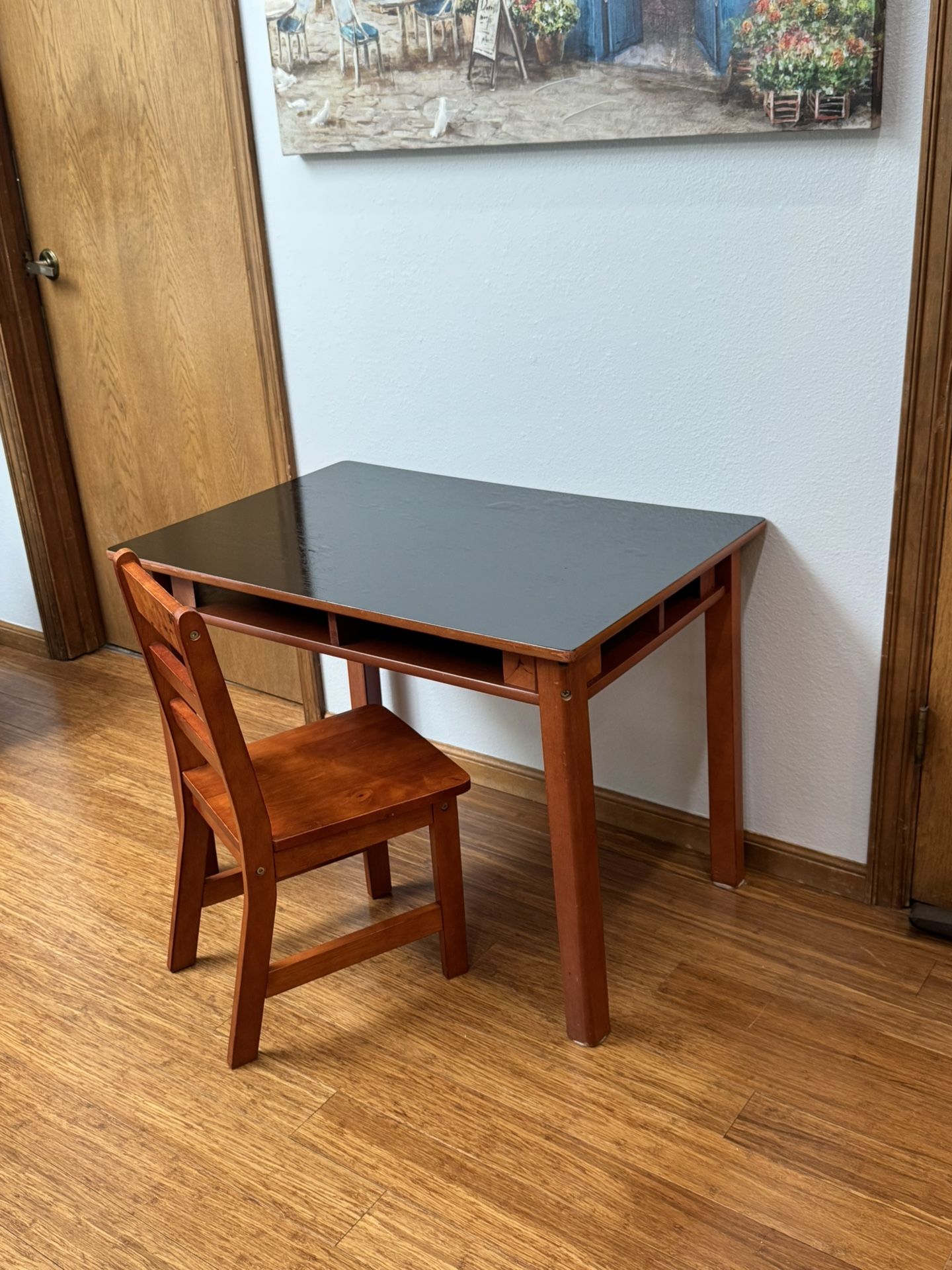 Children’s Wooden Desk and Chair- Includes Some Accessories