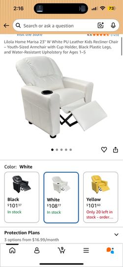 NIB White Kids Recliner w/ Cup Holder Reclinador Infantil Silla para Niños