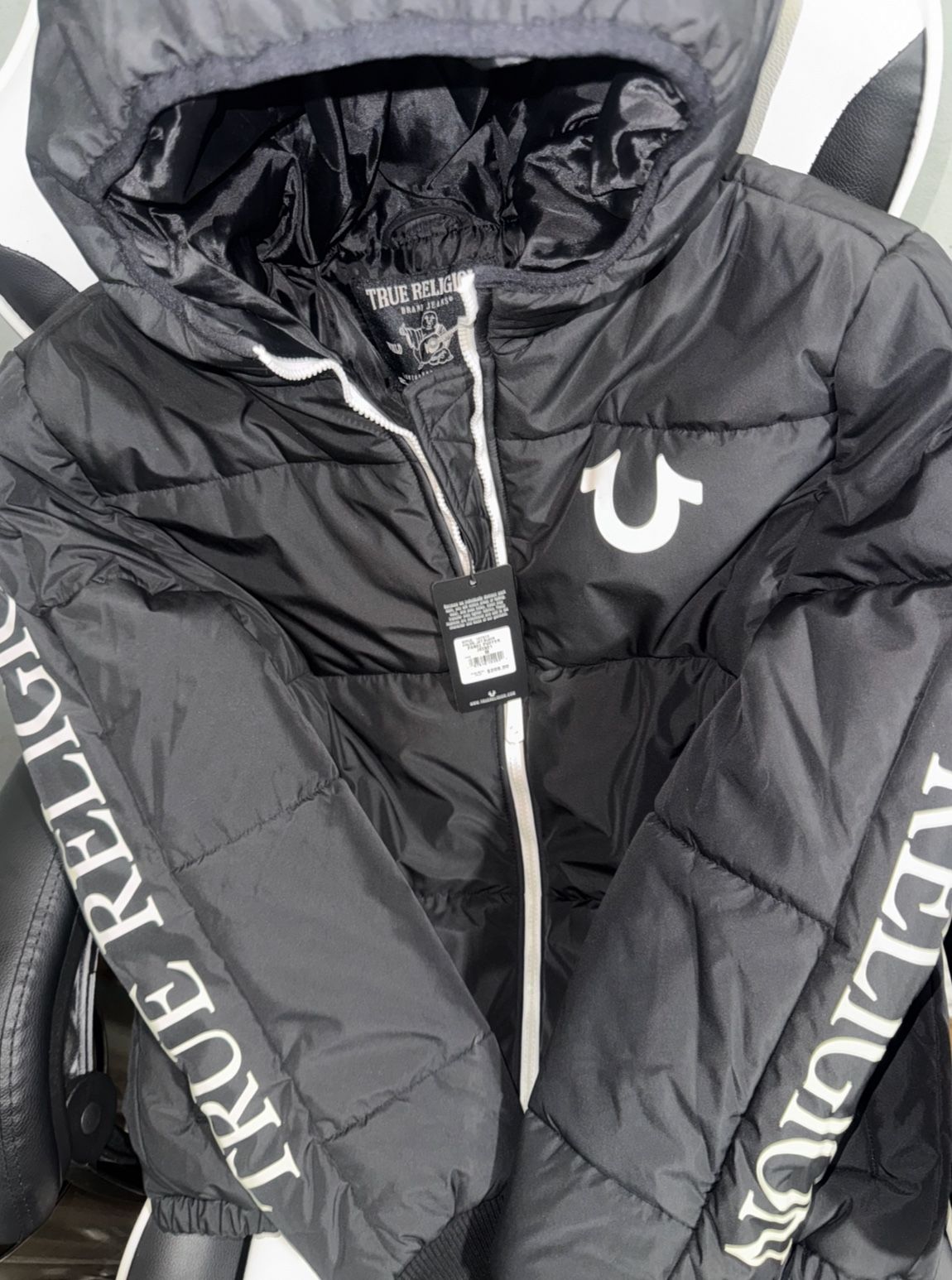 Men New True Religion Panel Puffer Jacket Size M (jet black)