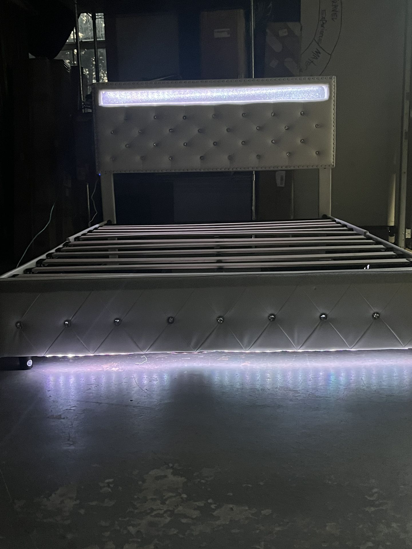 Full Led Bed Frame with 2 Drawers, Upholstered Bed Frames Full Size with 2 Storage Pockets, Platform Bed with Adjustable Height Crystal Button Tuited