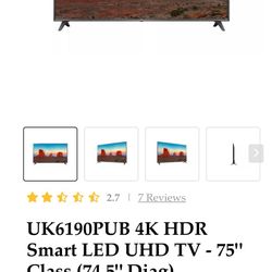 75” TV With Roku And LED Lights
