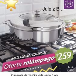 Princess House Cacerola De 14 Qts Vida Sana 5 Ply Nueva En Su Caja 