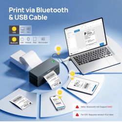 New Bluetooth Thermal Shipping Label Printer, Wireless 4x6 Shipping Label Printer for Small Business, Support iOS, Android, Windows and Mac, Compatibl