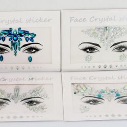 (Lot Of 4) Temporary Face Self-adhesive Mar·di Gras Crystal Rhinestone Jewels. (I) package is unsealed. The image shows Face Crystal Stickers, a popul