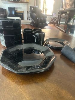 16 piece dishes set black
